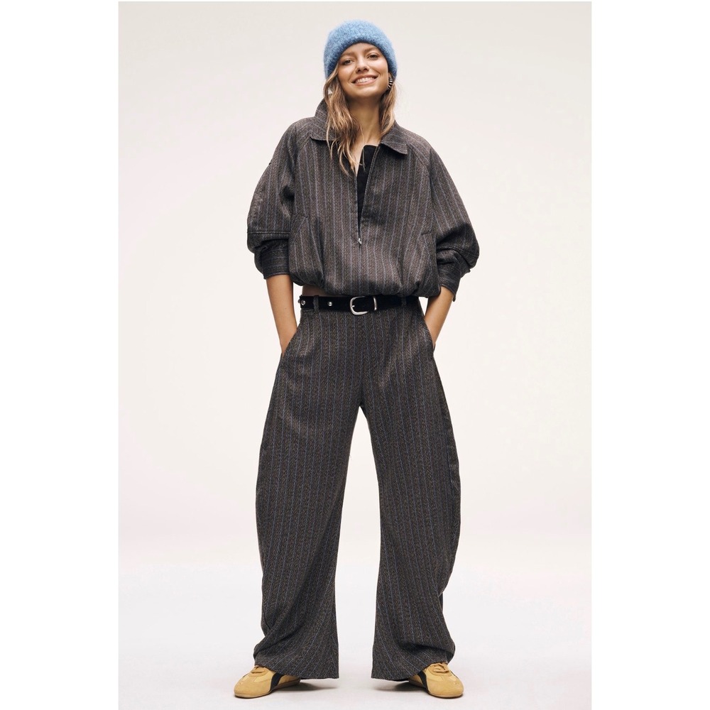 Free People Orion City Jacket Chocolate Combo Herringbone Pinstripe XS